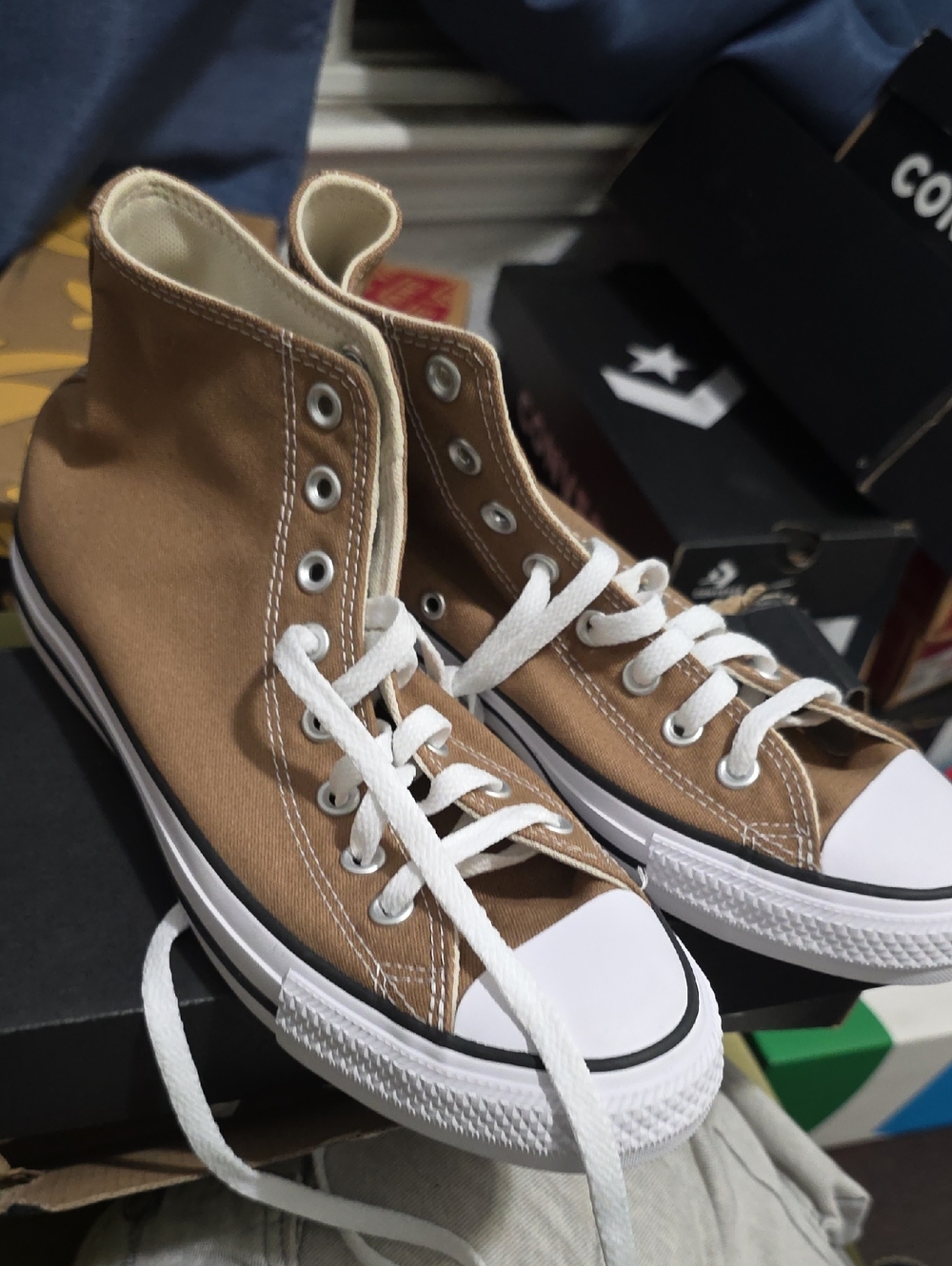 Converse High Top Sneakers in Tan and White